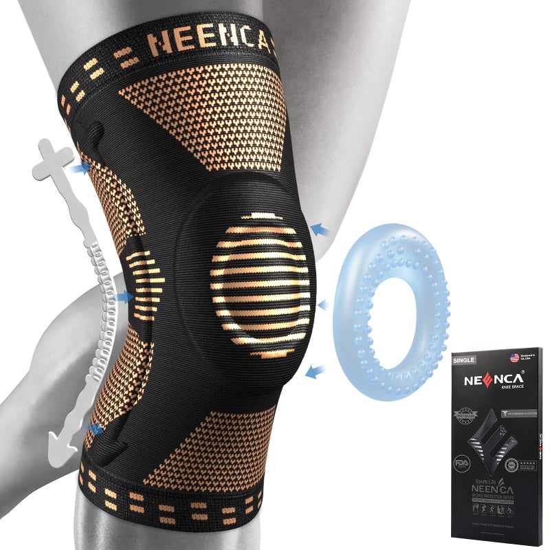 NEENCA Copper Knee Brace for Knee Pain Knee Support with Patella Pad Side Stabilizers Compression Knee Sleeve for Sport Workout Arthritis ACL Joint Pain Relief Meniscus Tear FSAHSA Eligible
